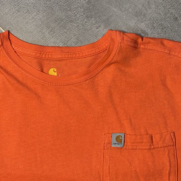 Carhartt Men’s L Pocket Tee Lot of 2 Workwear Logo T-Shirts Army Green Orange - Picture 11 of 12